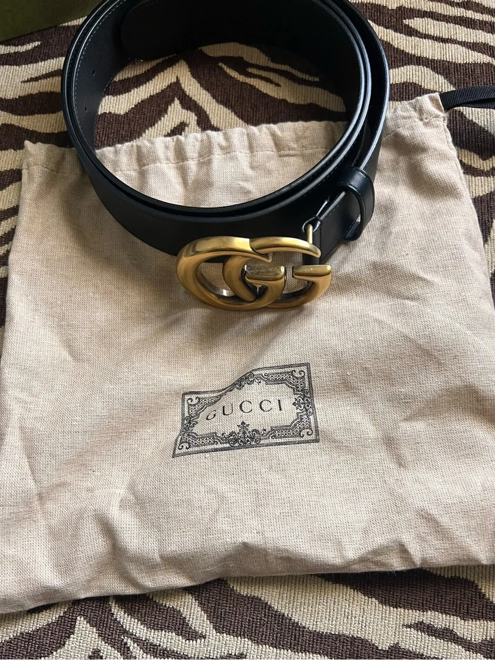 Gucci Black Leather Belt with Gold Double G Buckle